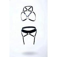 Siyah Harness Takım Deri Metal Halka Detaylı Vücut Kemeri - Brf152