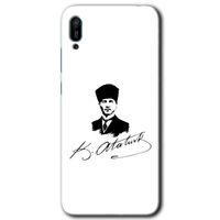 Huawei Y6 2019 Kılıf Baskılı Kapak - Kemal Atatürk İmza + 5D Tam Kaplayan Cam