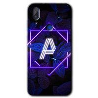 MRCİLETİSİM Vestel E5 Kılıf HD Desen Baskılı Arka Kapak+Temperli Cam - Dark Neon Yaprak A Harfi