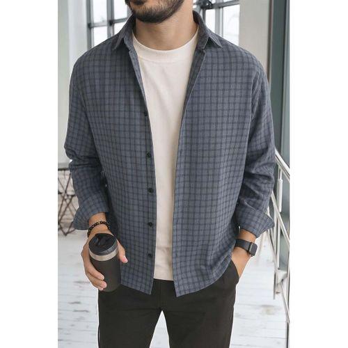 Alfonso Ekose Büyük Kareli Relaxed Fit %100 Pamuklu Flanel Kumaş Erkek Gömlek - Mavi