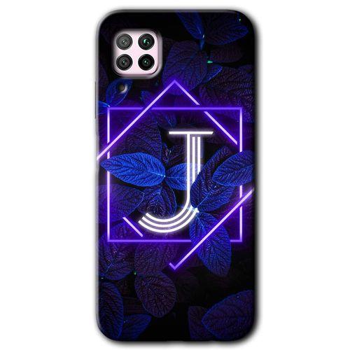 MRCİLETİSİM Huawei P40 Lite Kılıf Baskılı Kapak - Dark Neon Yaprak J Harfi + 5D Tam Kaplayan Cam