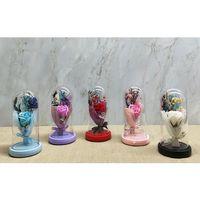 Işıklı Müzikli Cam Fanus İçinde Lavantalı Romantik Gül