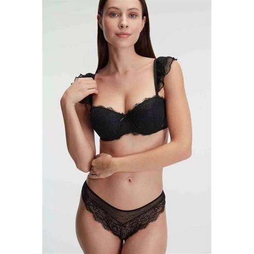 Balenli Destekli Dolgulu Askı Detaylı Puantiyeli Dantelli Sütyen Ve Slip Takım