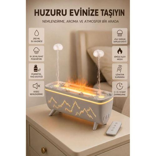 Yağmur Efektli Hava Nemlendirici 280 Ml Aromaterapi Difüzörü Alev Modlu Uzaktan Kumandalı