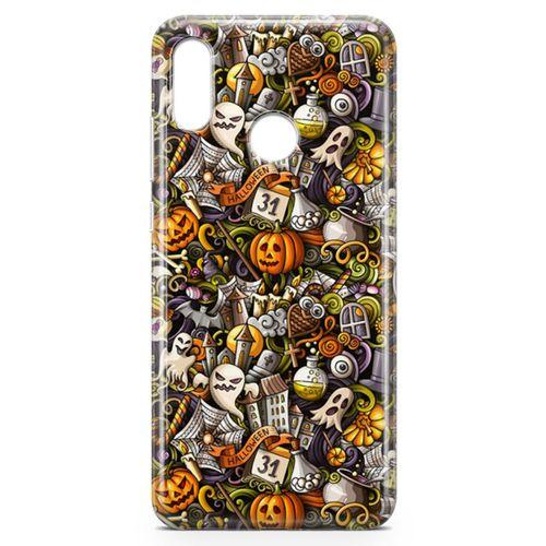 Huawei Y9 2019 Kılıf Cadılar Bayramı Doodle Arka Kapak Koruma Desenli Full Koruyucu