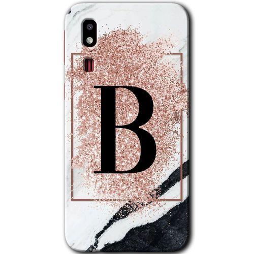 Galaxy A2 Core Kılıf HD Desen Baskılı Arka Kapak - Pembe Mermer Desenli B Harfi + Kırılmaz Cam