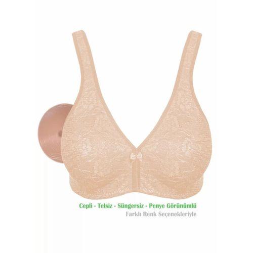 Alışveriş Meydanı Kadın Ten (Dantelli) Penye Pamuk Cepli Protez Sütyen