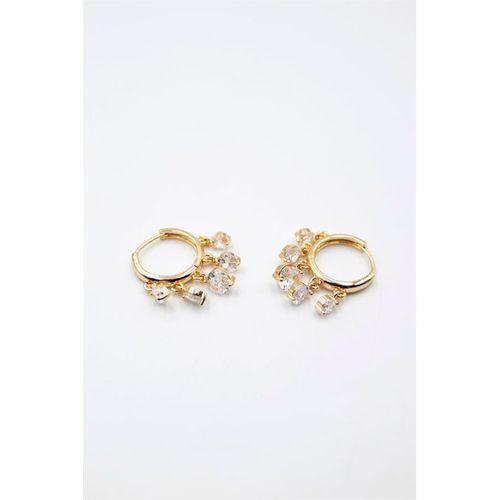 Yuvarlak Taşlı Shakira Küpe - Altın