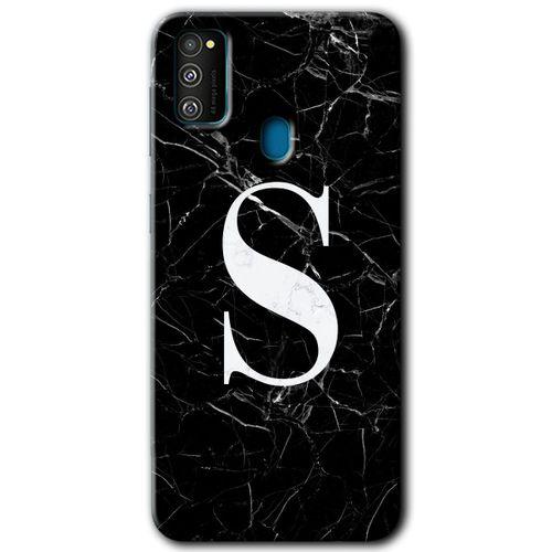 Potkal Hediye Fabrikası Samsung Galaxy M21 HD Baskılı Kılıf + 9D Tam Ekran Koruyucu - Siyah Mermer Desenli S Harfi
