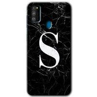 Potkal Hediye Fabrikası Samsung Galaxy M21 HD Baskılı Kılıf + 9D Tam Ekran Koruyucu - Siyah Mermer Desenli S Harfi