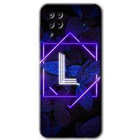 Galaxy A12 Kılıf HD Desen Baskılı Arka Kapak - Dark Neon Yaprak L Harfi