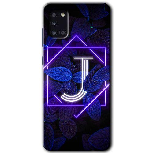 Samsung Galaxy A31 Kılıf Baskılı Kapak - Dark Neon Yaprak H Harfi + 5D Tam Kaplayan Cam