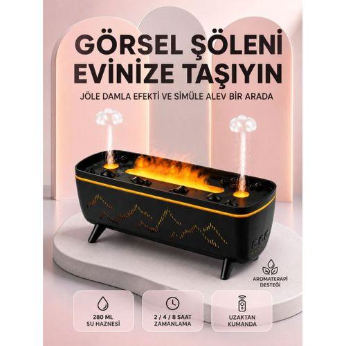 Dekoratif Siyah Hava Nemlendirici Jöle Damla Ve Alev Efektli Led Işıklı Aroma Difüzörü
