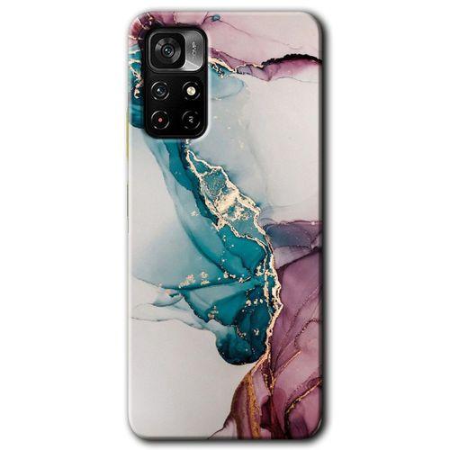 MRCİLETİSİM Xiaomi Redmi Note 11T Kılıf HD Desen Baskılı Arka Kapak + Temperli Cam - Liquid Mermer