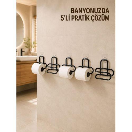 5 Adet Duvara Yapışkanlı Wc Kağıtlık Delmeden Montaj Siyah Metal Tuvalet Kağıdı Askısı