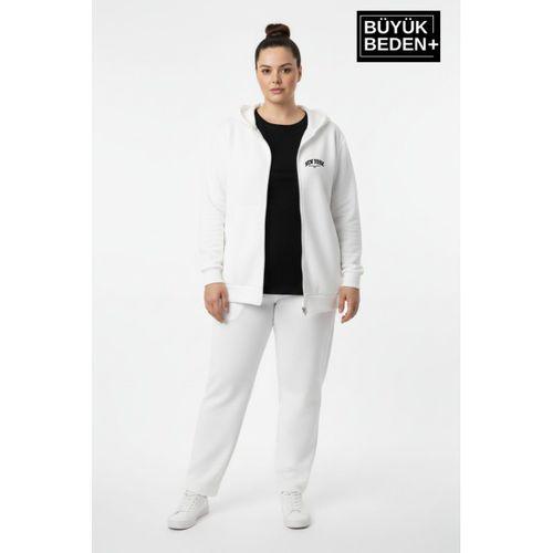 Kadın Büyük Beden Fermuarlı Kapüşonlu New York Baskılı Sweatshirt Hırka SPR26BHR923