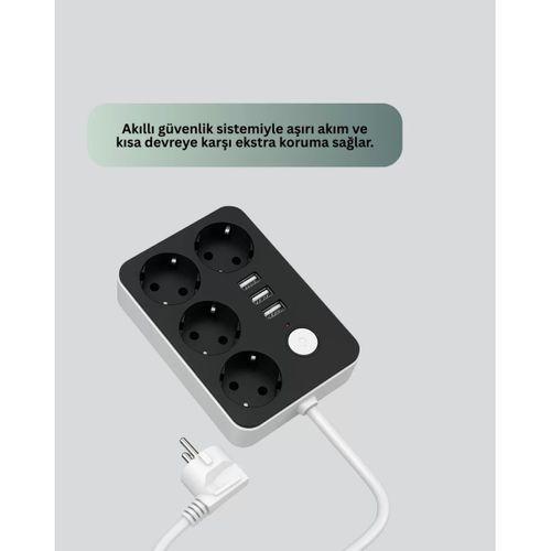 Akım Korumalı 3 Usb Portlu 4’lü Priz 4.1a Hızlı Şarj