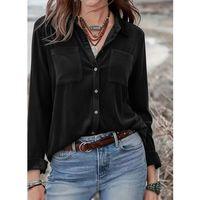 Kadın Uzun Kollu Yakalı önden Düğmeli Cep Detaylı Kadife Gömlek