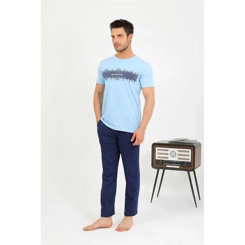 Erkek Pamuk Kısa Kol Pijama Takım Mavi