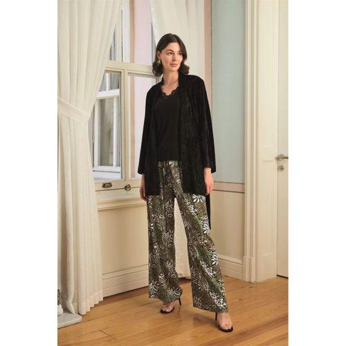 Çiçek Yaprak Ve Etnik Desenli Dantelli 3'lü Pijama Takımı