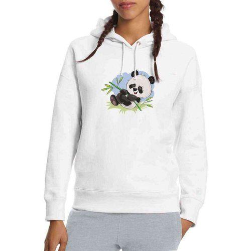 Panda Baskılı Beyaz Kadın Kapşonlu Sweatshirt