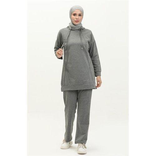 Kapşonlu O Yaka Sade Basic İkili Eşofman Spor Takımı - 03039.017 - Antrasit