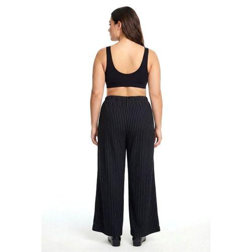 Kadın Siyah İnce Çizgili Büyük Beden Cepli Pijama Altı