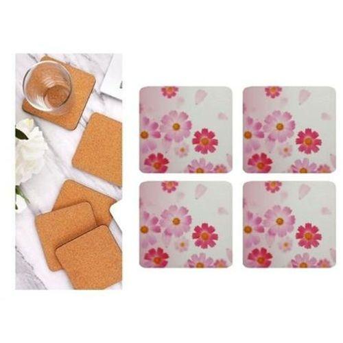Ahşap Bardak Altlığı 4 Adet Çiçek Desen 9X9Cm