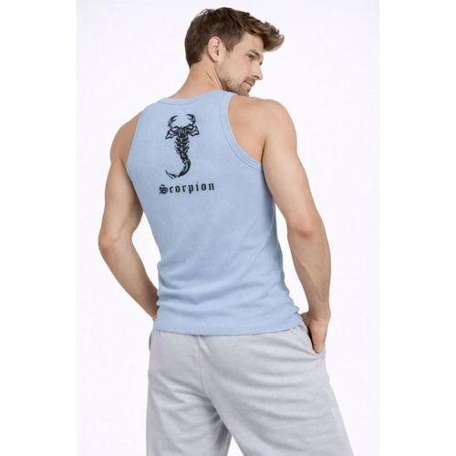 Erkek Fitilli Atlet Sıfır Yaka Slim Fit Arka Baskılı Spor Atlet - Bebe Mavisi