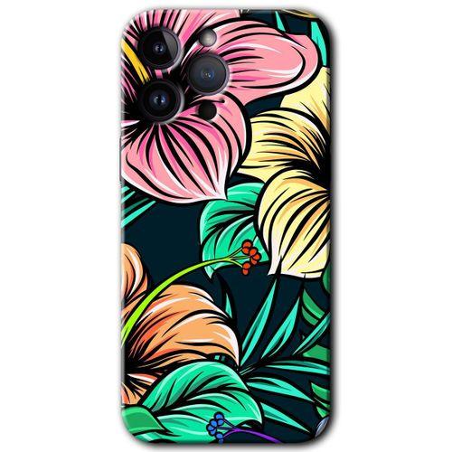 iPhone 14 Pro Kılıf HD Desen Baskılı Arka Kapak - Temperli Cam - Çizim Çiçekler