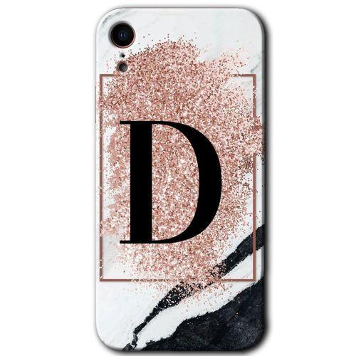 MRCİLETİSİM iPhone XR Kılıf HD Desen Baskılı Arka Kapak + Mat Kobra Cam - Pembe Mermer Desenli D Harfi