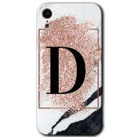 MRCİLETİSİM iPhone XR Kılıf HD Desen Baskılı Arka Kapak + Mat Kobra Cam - Pembe Mermer Desenli D Harfi