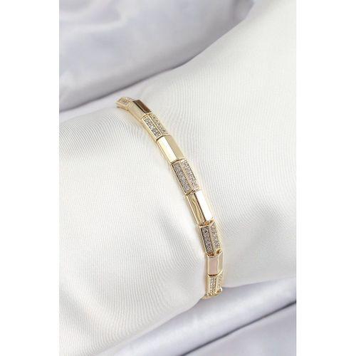 Pirinç Dikdörtgen Model Zirkon Taşlı Gold Renk VİP Seri Kadın Bileklik