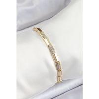 Pirinç Dikdörtgen Model Zirkon Taşlı Gold Renk VİP Seri Kadın Bileklik