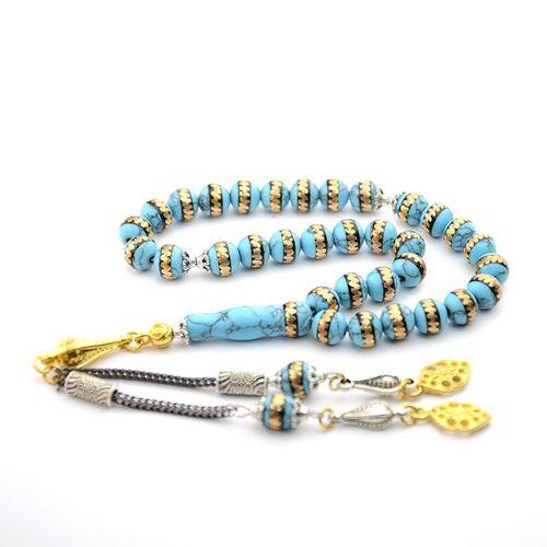 Turkuaz (Firuze) Pirinç Sarma İşlemeli Tespih