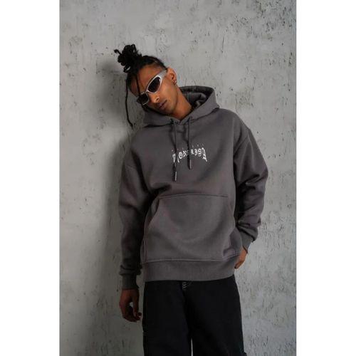 Erkek Baskılı Kapüşonlu Ve Kanguru Cepli Sweat- Gri