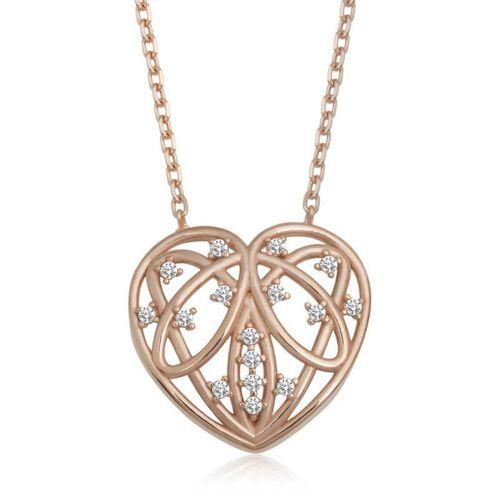 Lucky Life 925 Ayar Gumuss  Rose Bombeli Kalp Lucky Life Lucky Life Kadın Kolye