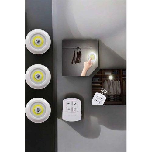 Spot Lamba Led Işık 3'lü Uzaktan Kumandalı Pilli Yapışkanlı Kablosuz