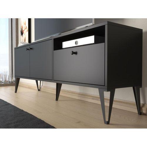 Wood'n Love Atoka 160 Cm Metal Ayaklı Dolaplı, Minifiks Bağlantı Tv Ünitesi - Siyah / Siyah