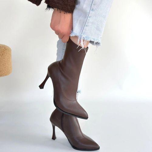 Orjen Kahverengi Cilt Streç Topuklu Bot