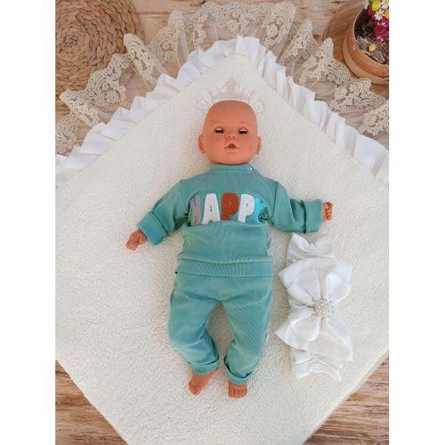 Yenidoğan Wool Yün Kumaş Taç Nakışlı Güpür Duvaklı Fiyonk Prizma Taş Unisex Kundak Bebek Battaniyesi Bej