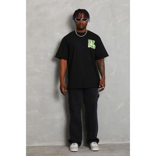 Erkek Baskılı T-Shirt Kısa Kol Bisiklet Yaka Regular Fit Rahat Kalıp Günlük Tişört - Siyah