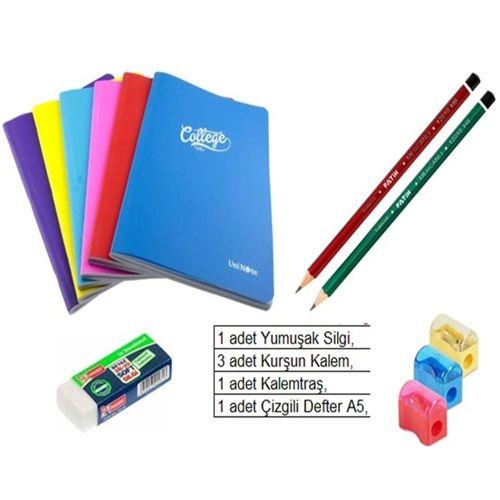 Okul Kurşun Kalem, Silgi, Kalemtraş, Defter 40 yp 6 lı set