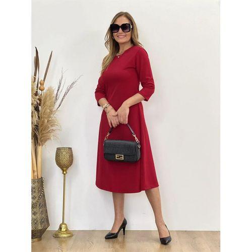 Kadın Uzun Truvakar Kol Bisiklet Yaka Midi Modal Elbise