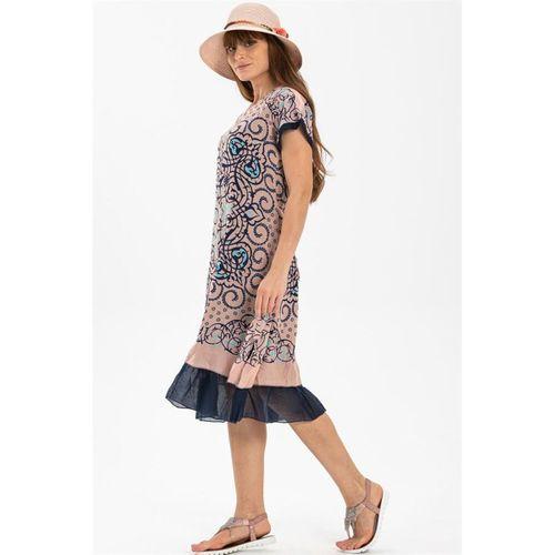 Kısa Kol Vual Defne Midi Boy Yazlık Otantik Elbise Somon 6028