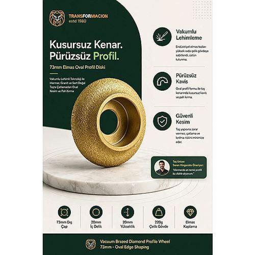 Mermer Granit Seramik İçin Elmas Profil Diski 73mm Taş Kenar Şekillendirme Oval Kesim Pah Kırma Spiral Ucu 723578