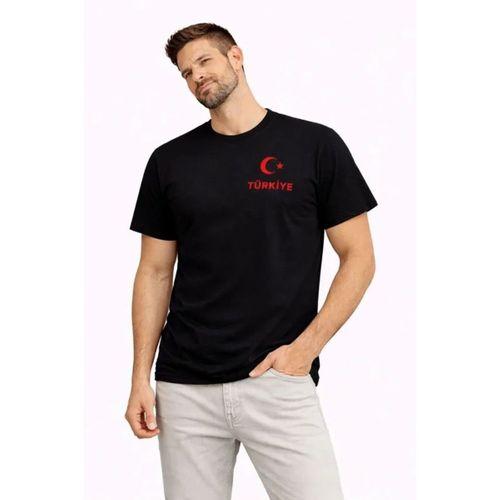 Erkek TÜRKİYE Ay Yıldız Baskılı Taraftar Forma T-Shirt - Siyah