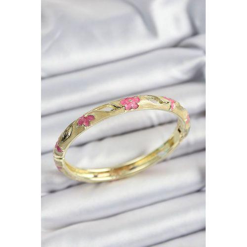 Mineli Pirinç Pembe Ve Hardal Çiçek Motifli Gold Renk Kadın Kelepçe - TJ-BB7369