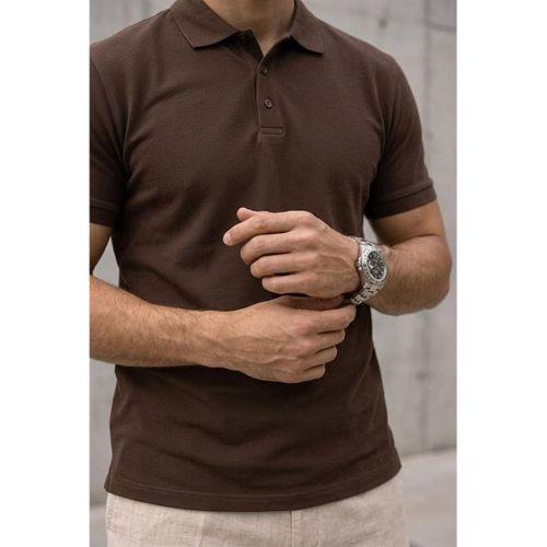 Orlando Oversize Polo Yaka Pike Kumaş Basic Düğmeli Relaxed Fit Erkek T-Shirt - Kahve