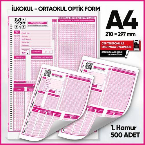 İlkokul-Ortaokul Deneme Sınavları İçin 500 Adet (80 GR) Optik Form